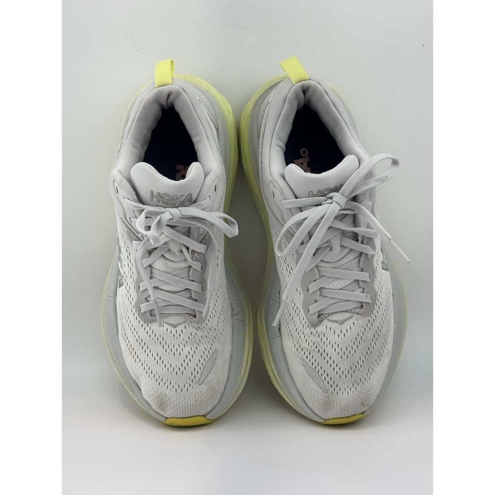 Hoka One One Bondi 8 Women's Shoes White Gray Yellow Running Jogging Size 8B - Picture 7 of 10